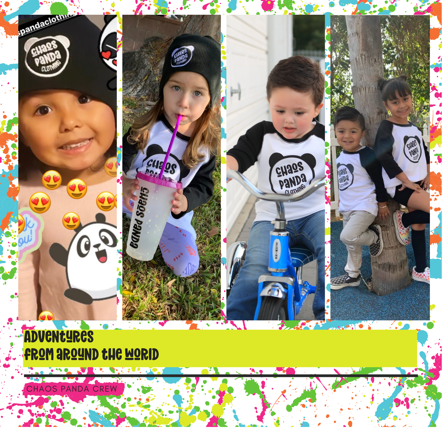 Kids clothing, pandas, Los Angeles, Kids fashion, T-shirts, playing kids, bikes