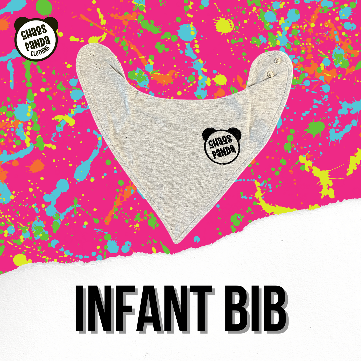 Infant Grey Chaos Panda Bandana Bib